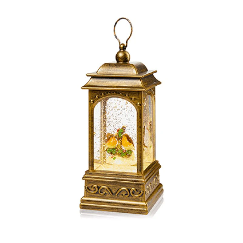 21cm Battery Operated Robin Scene Glitter Water Spinner Lantern