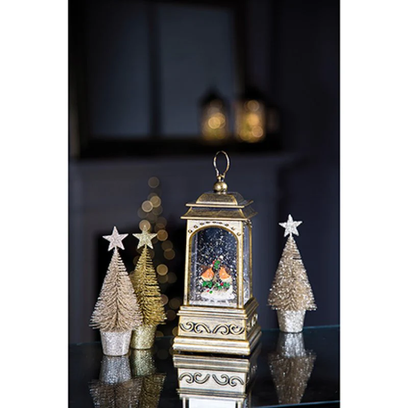 21cm Battery Operated Robin Scene Glitter Water Spinner Lantern - Image 2