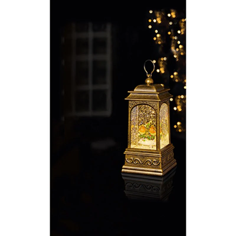 21cm Battery Operated Robin Scene Glitter Water Spinner Lantern - Image 3