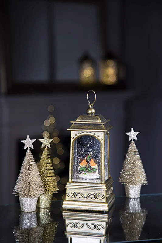 21cm Battery Operated Robin Scene Glitter Water Spinner Lantern - Image 4