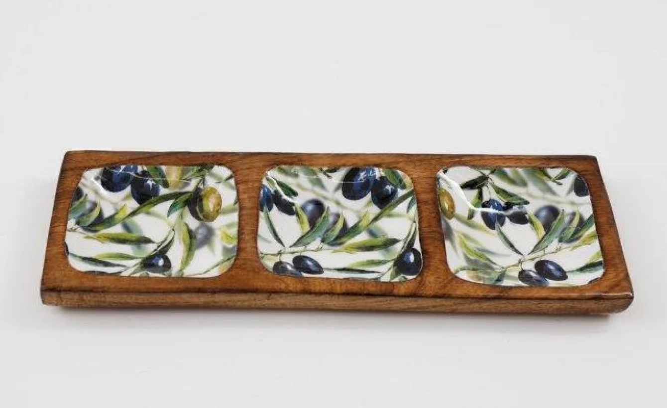 Olive Enamelled Sectional Tray - 30x10cm