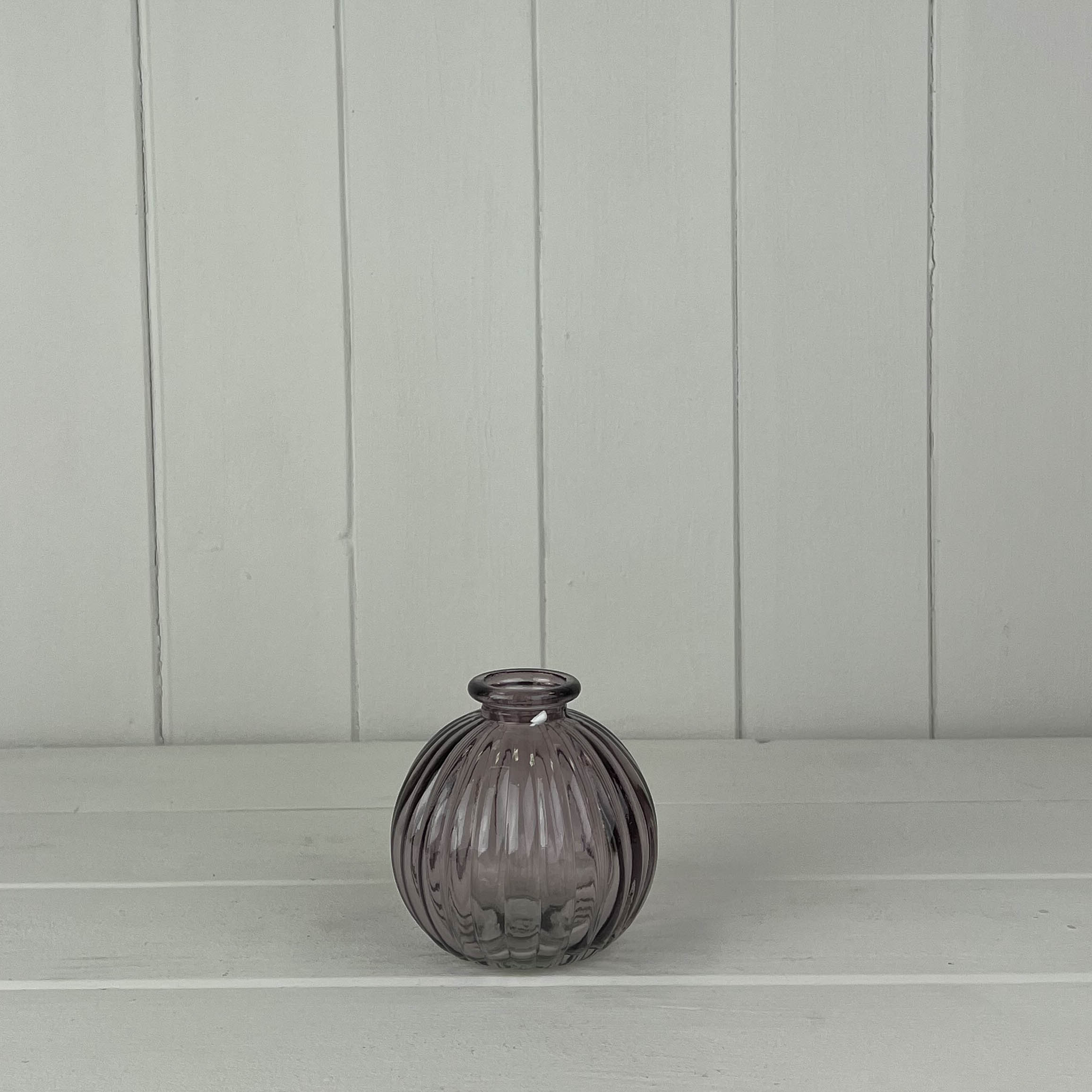 Amethyst Glass Round Ribbed Vase Bottle