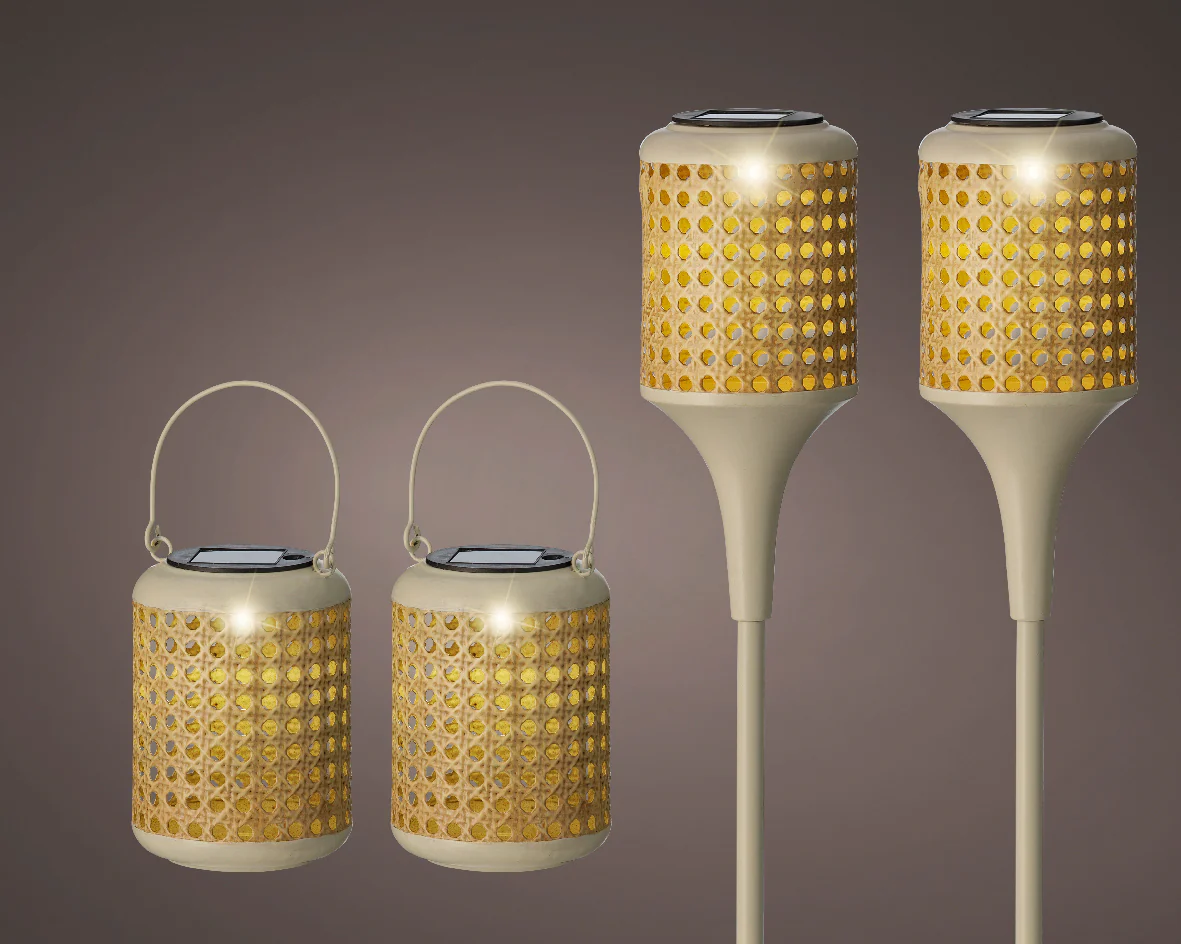 Bamboo Cane Solar Powered Metal Garden Stake & Lantern Lights - Gift Set of 4 - Image 2