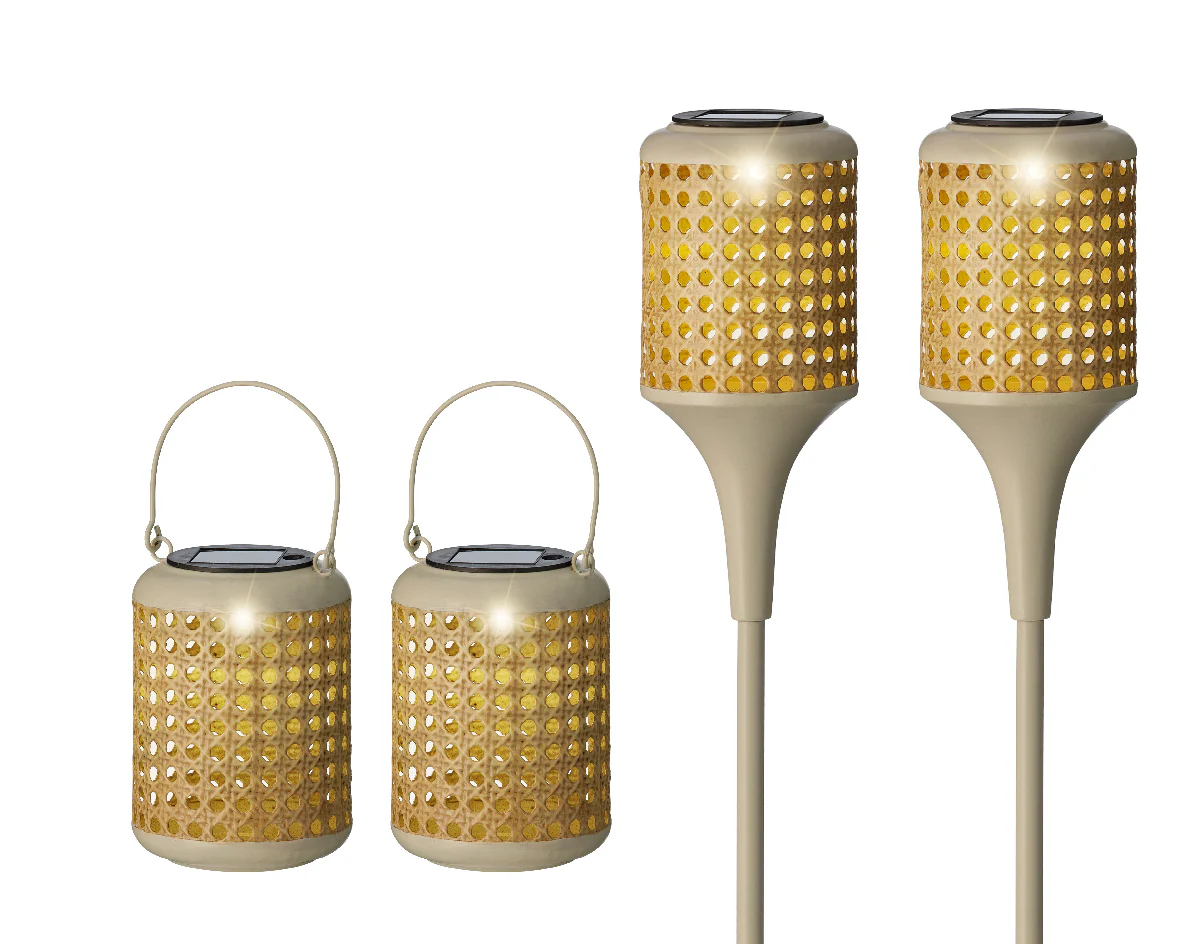 Bamboo Cane Solar Powered Metal Garden Stake & Lantern Lights - Gift Set of 4 - Image 4
