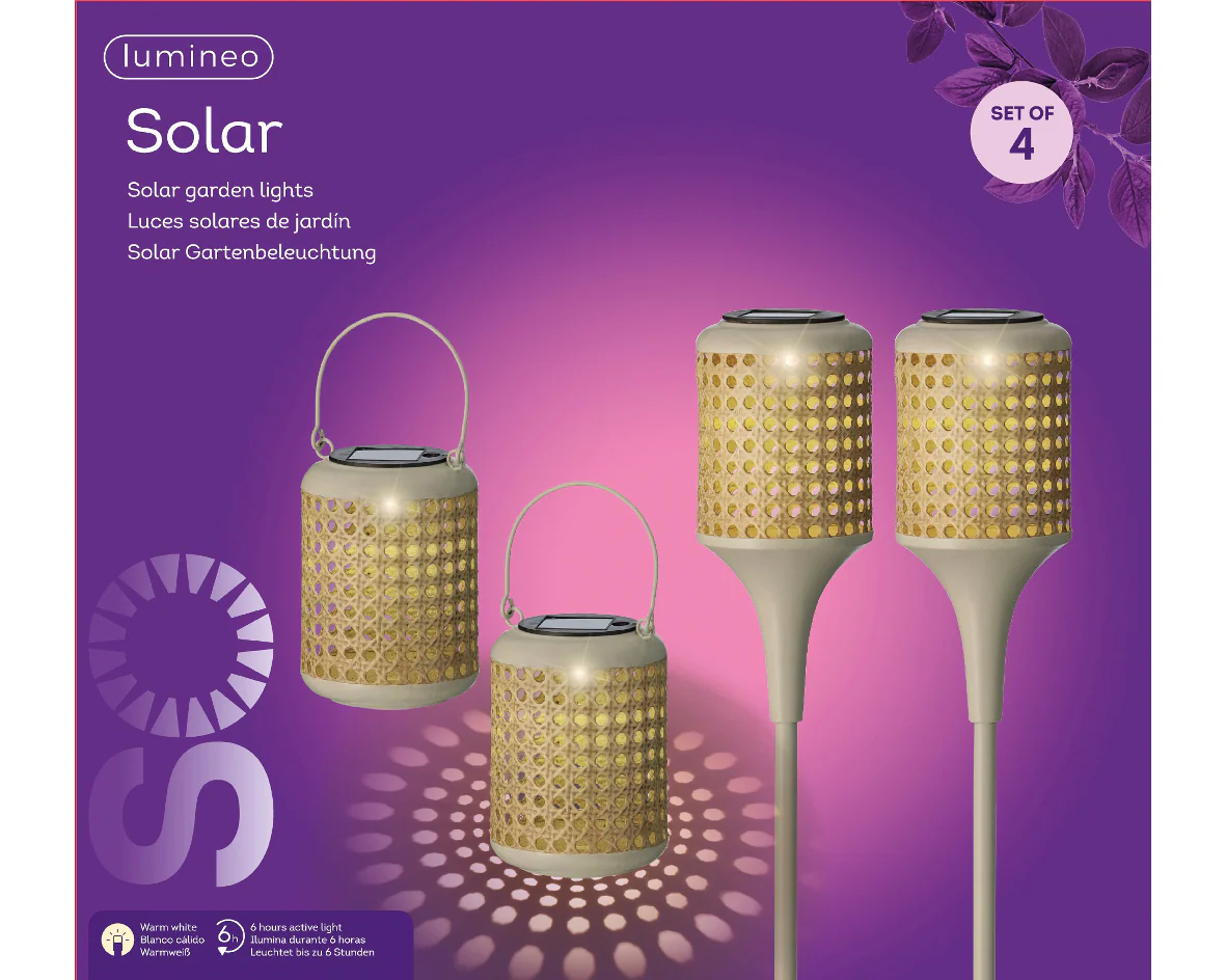 Bamboo Cane Solar Powered Metal Garden Stake & Lantern Lights - Gift Set of 4 - Image 7