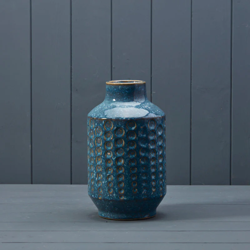 Blue Dimple Textured Ceramic Vase - 25cm