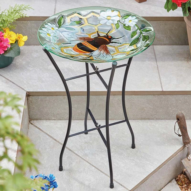 Bumble Bee Glass Birdbath Table