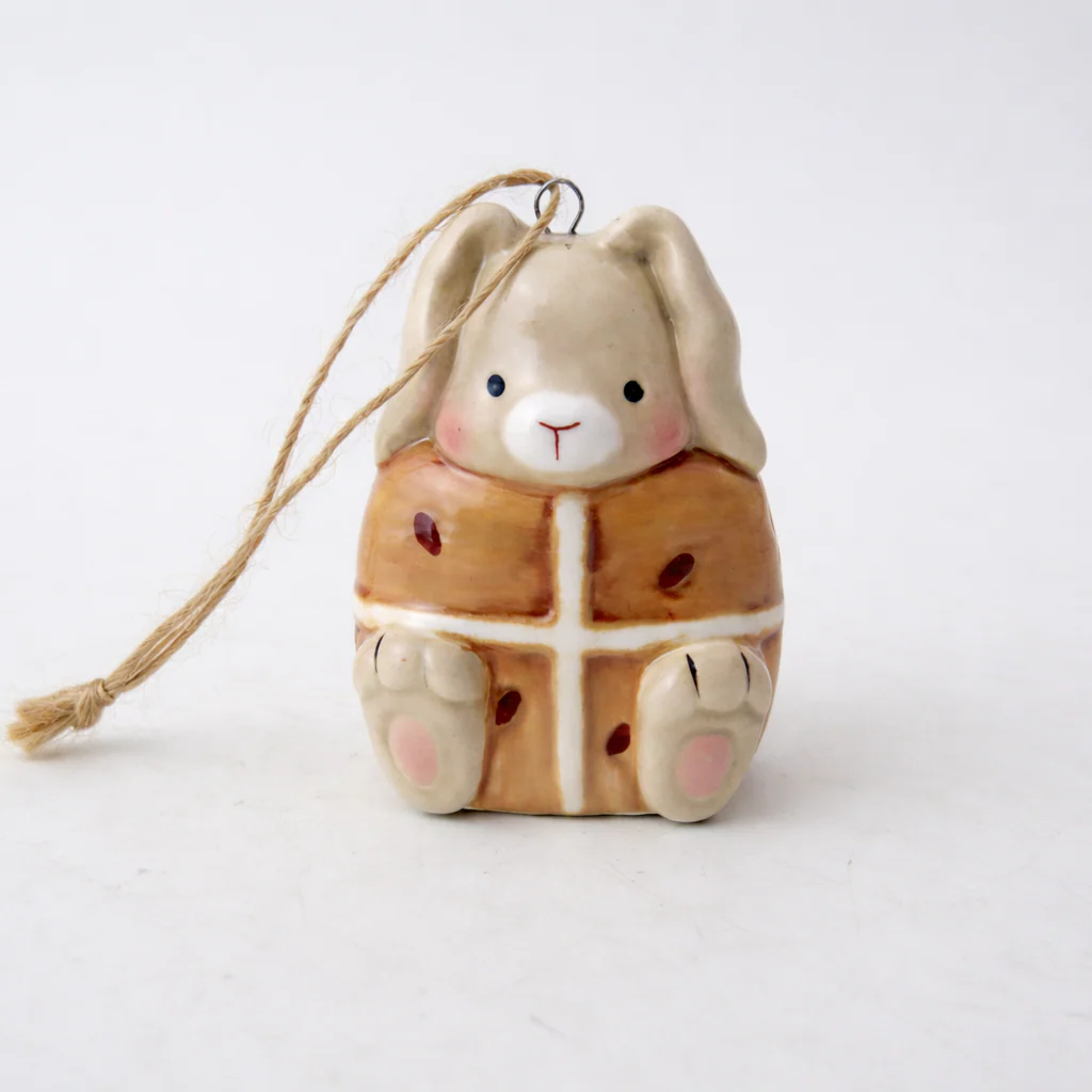 Ceramic Hot Cross Bunny Sitting Ornament 6.2cm
