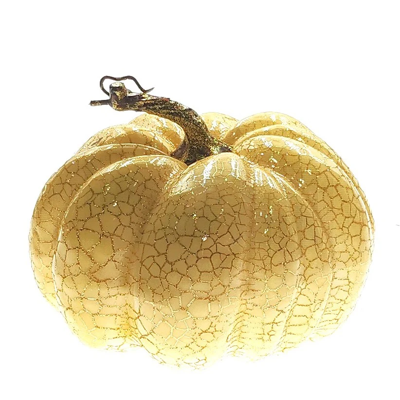 Cream Crackle Pumpkin with Glitter Stalk - 18cm