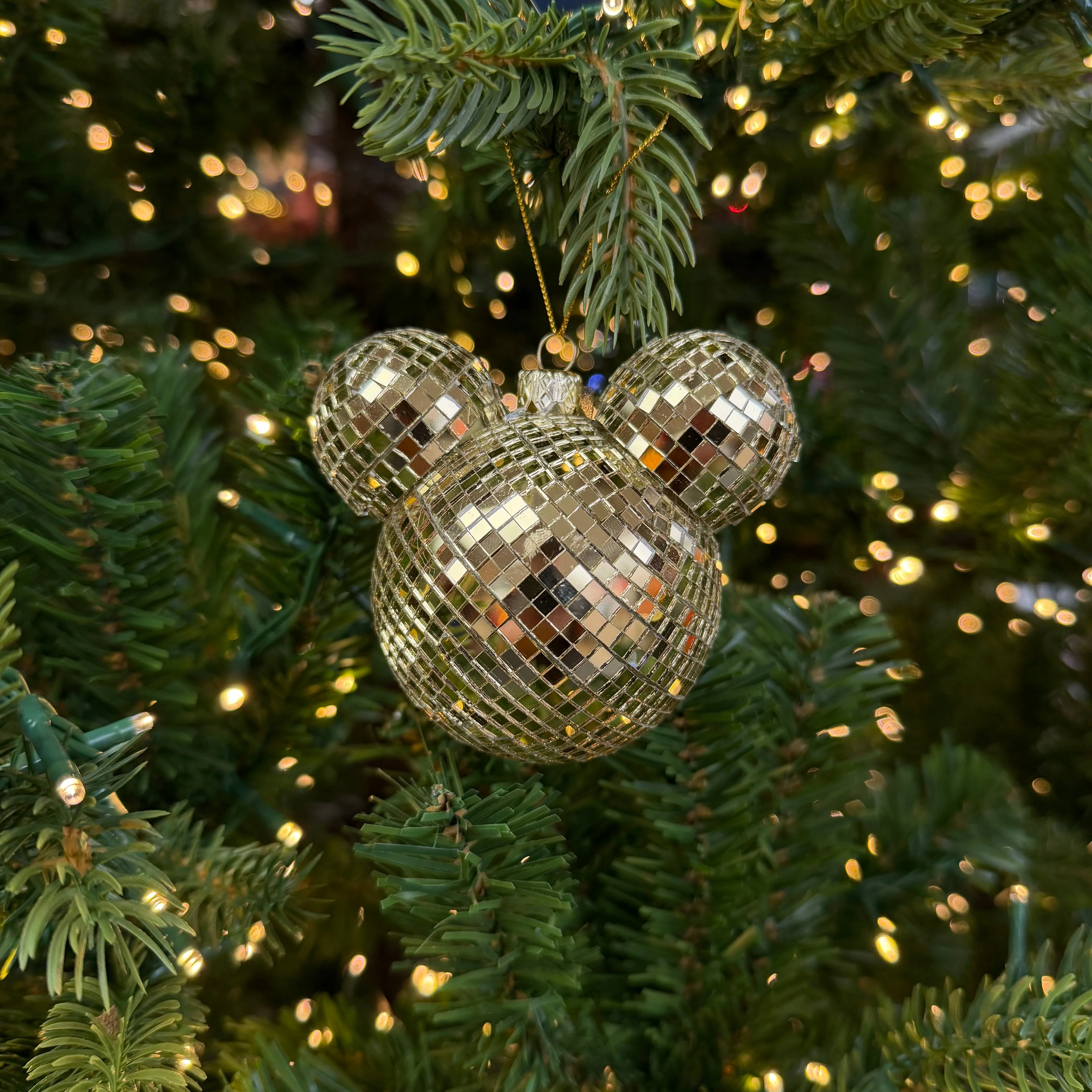 Disney Mickey Mouse Shaped Disco Ball Gold Head Christmas Bauble
