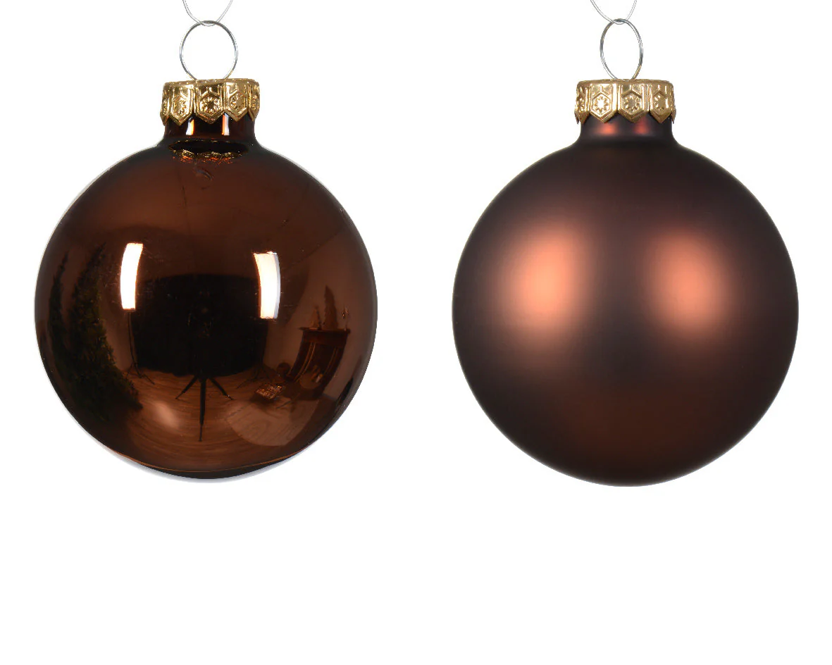 Espresso Shiny & Matt Mix of 6cm Glass Baubles - Tube of 20 - Image 2