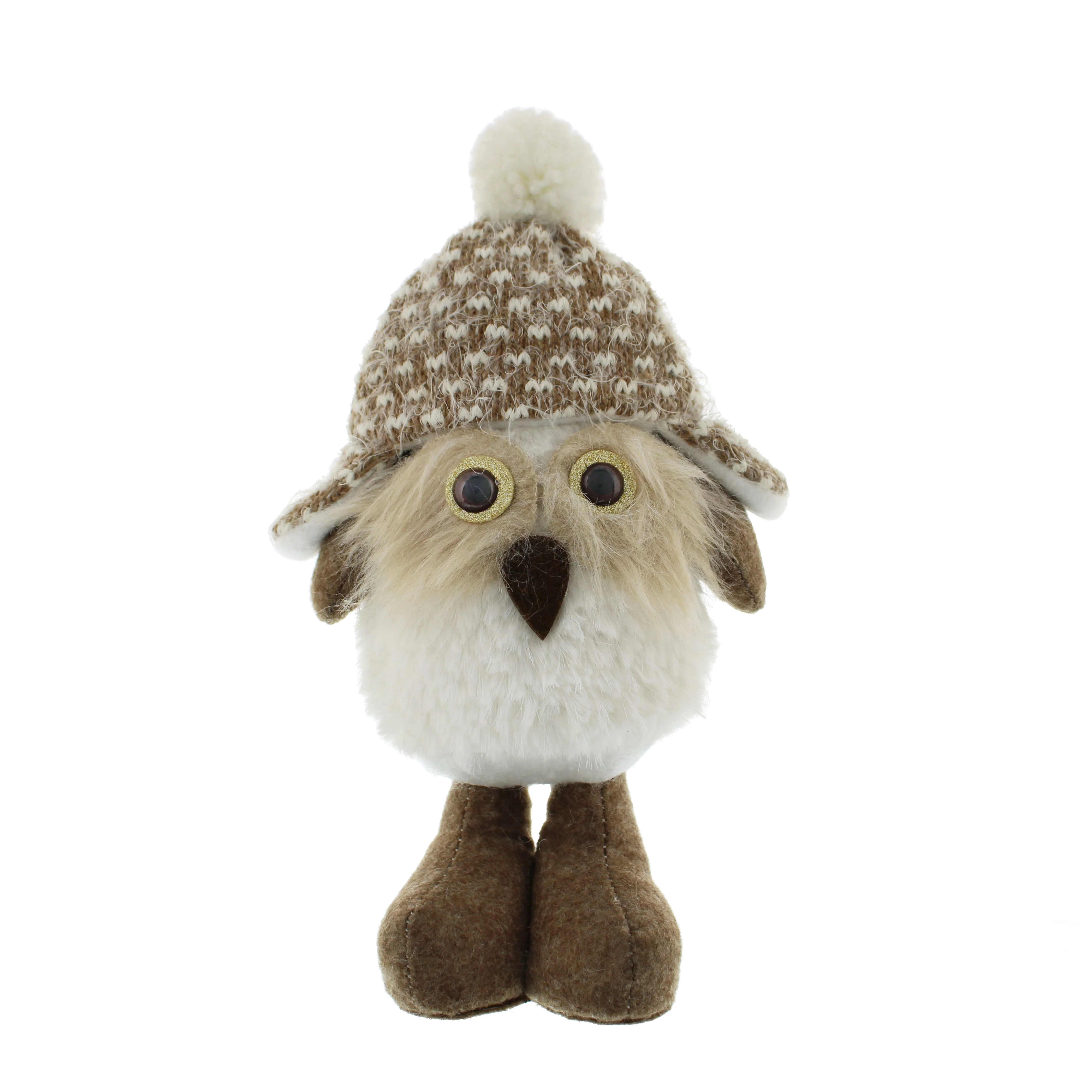 Fabric Standing White Owl with Hat Christmas Ornament