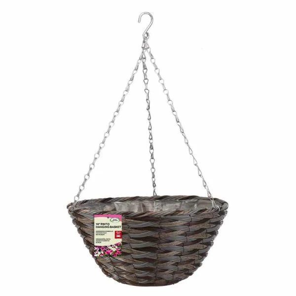 Faux Rattan Baskets 14 inch Pinto Faux Rattan Grey Hanging Basket - Image 2