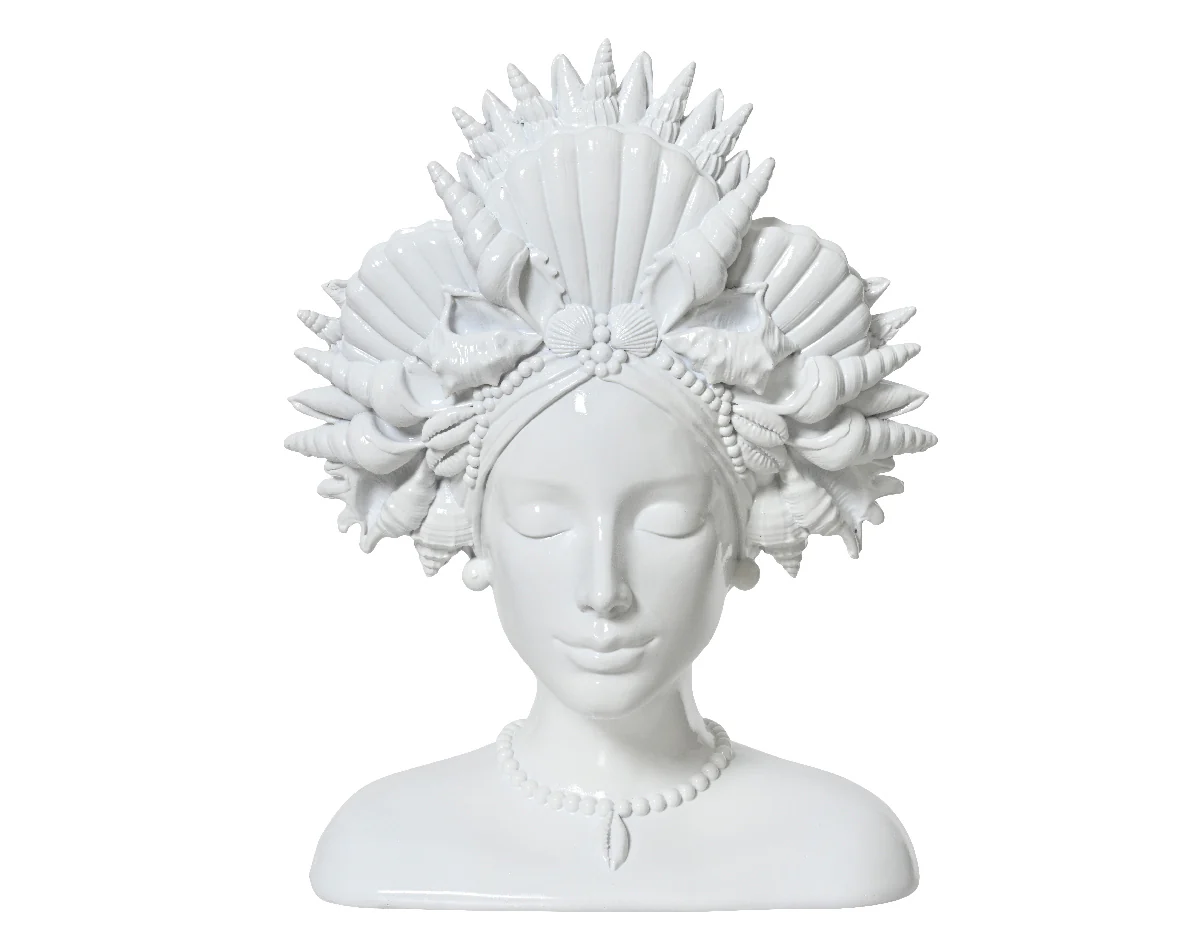 Female Head With Shell Crown White Planter Polyresin