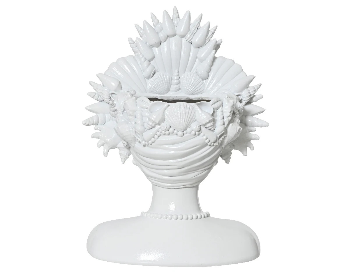 Female Head With Shell Crown White Planter Polyresin - Image 4
