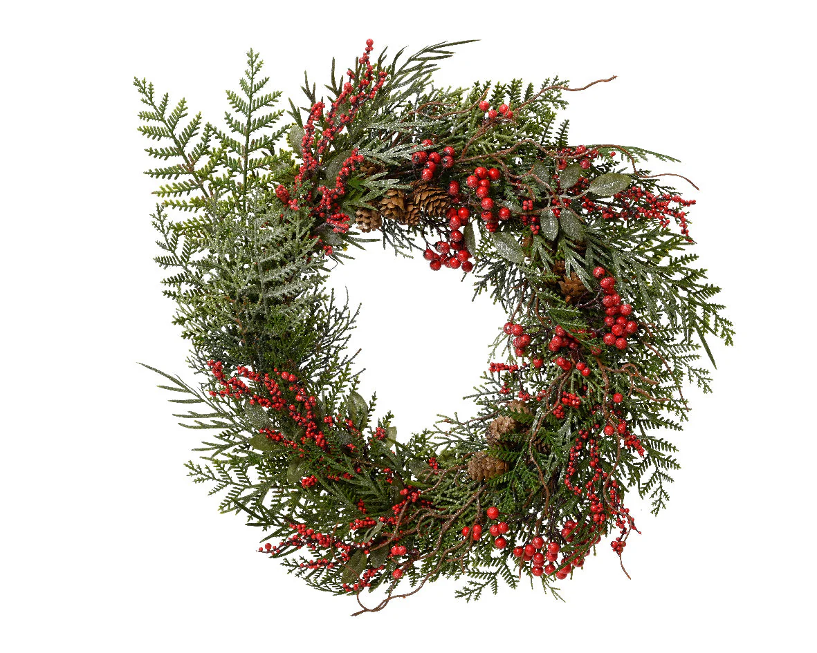 Frosted Red Berry Glitter Wreath - 50cm