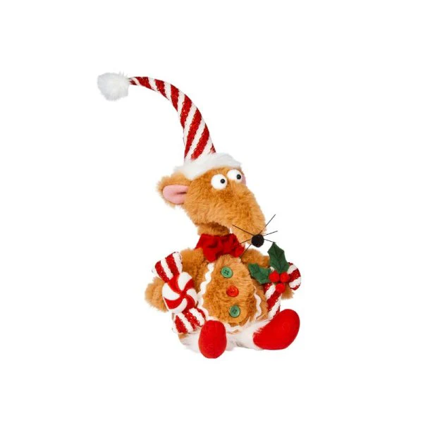 Gingerbread & Candy Cane Remi Christmas Rat Figurine - 33cm