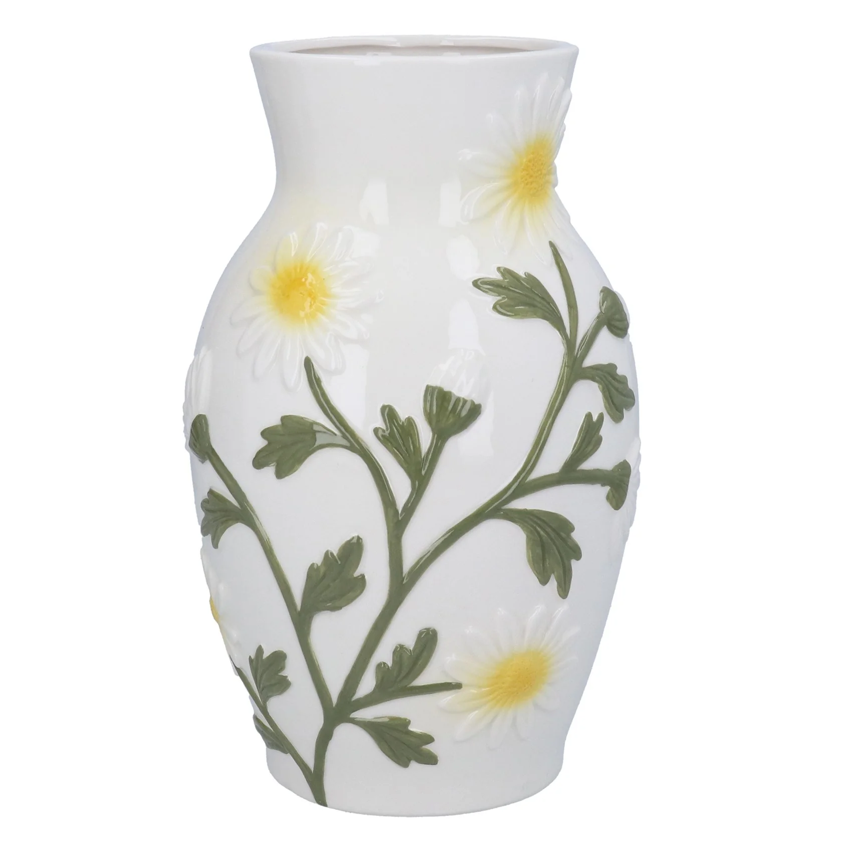 Gisela Graham - Ceramic Vase 28cm - Embossed Daisy, Decorative