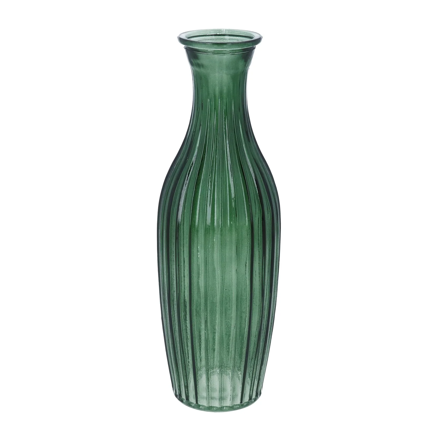 Gisela Graham - Glass Vase 23cm - Emerald Green Ribbed Tall Slim Bud