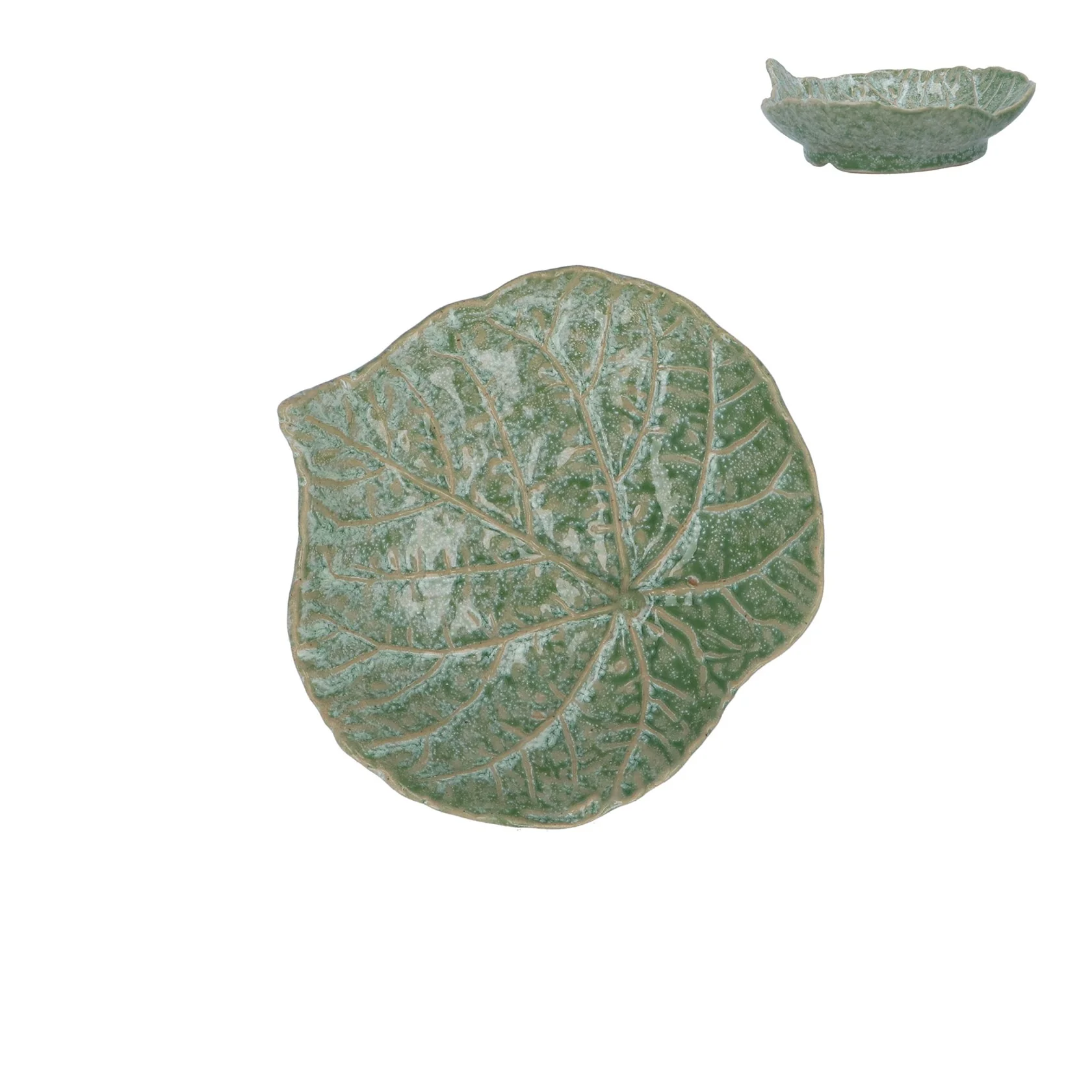 Gisela Graham - Green Speckle Round Leaf Trinket Dish 13cm