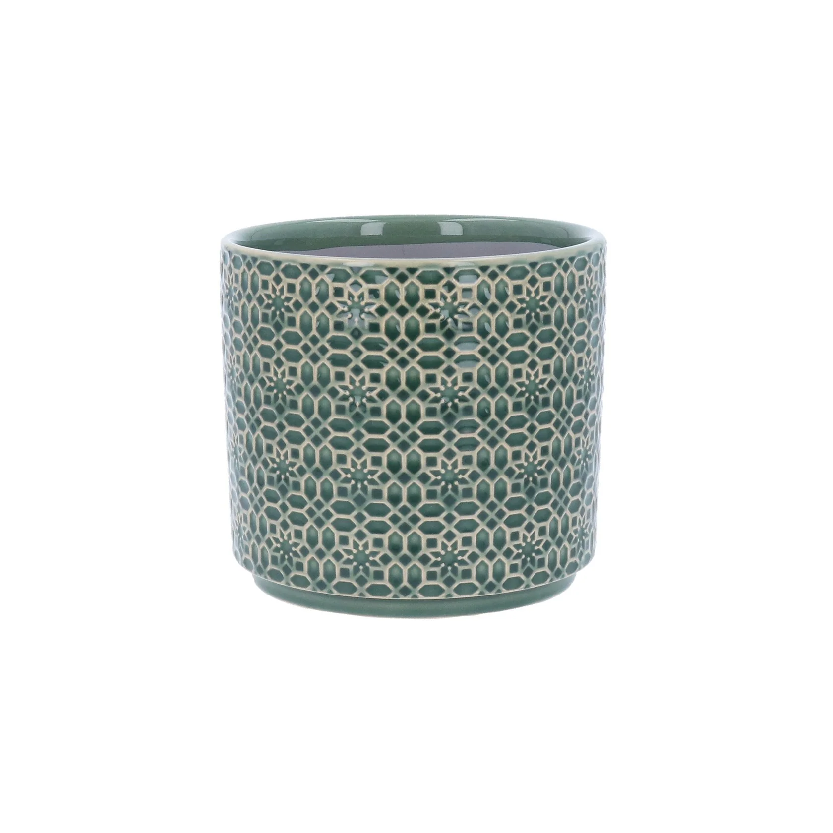 Gisela Graham -Green Tile Stoneware Pot Cover 15cm