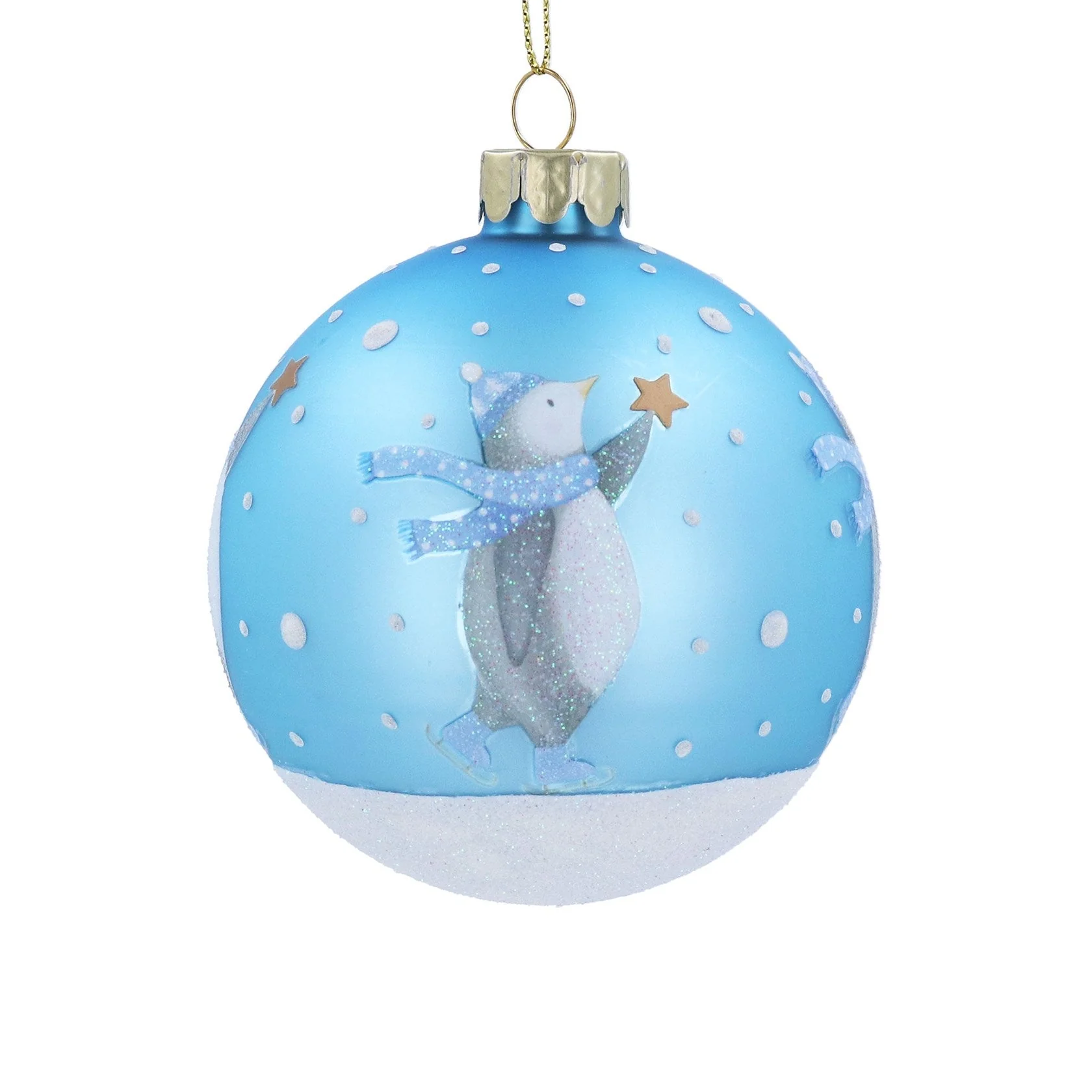 Gisela Graham Matt Blue Baby's 1st Christmas with Penguin Glass Bauble - 8cm