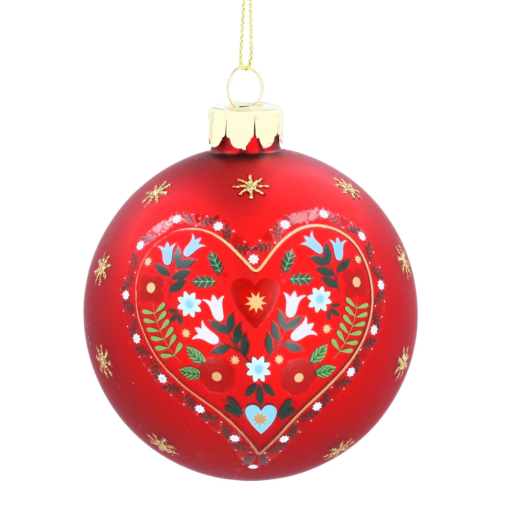 Gisela Graham Matt Red Alpine Heart Glass Christmas Bauble