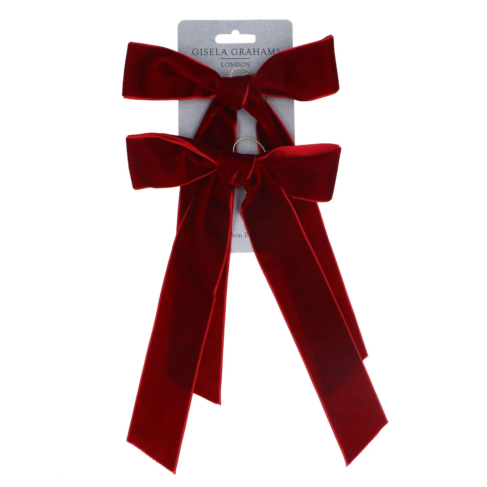 Gisela Graham Pack of 2 Dark Red Plum Velvet Bows - 28cm