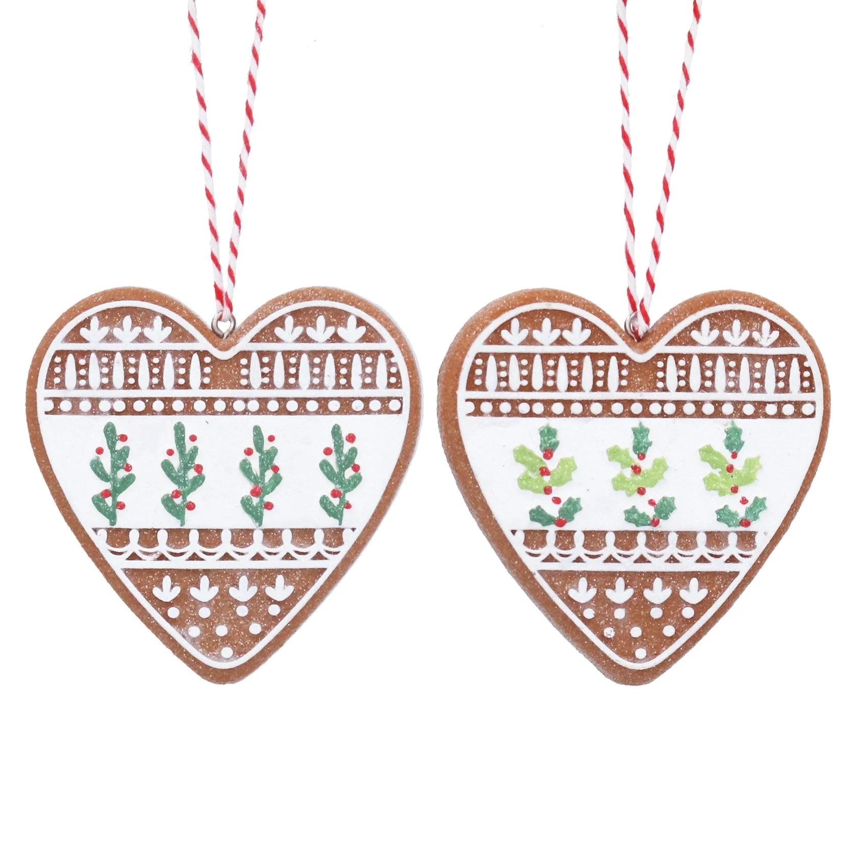 Gisela Graham Resin Iced Gingerbread White Heart with Holly Decoration
