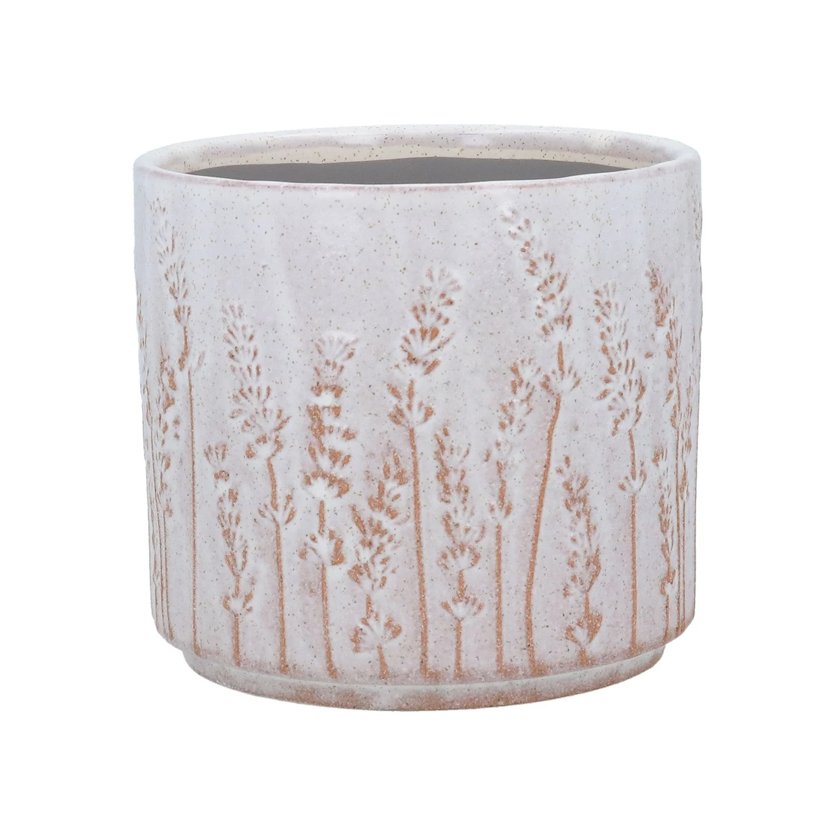 Gisela Graham - White Rustic Lavender Stoneware House Plant Pot Cover 14cm