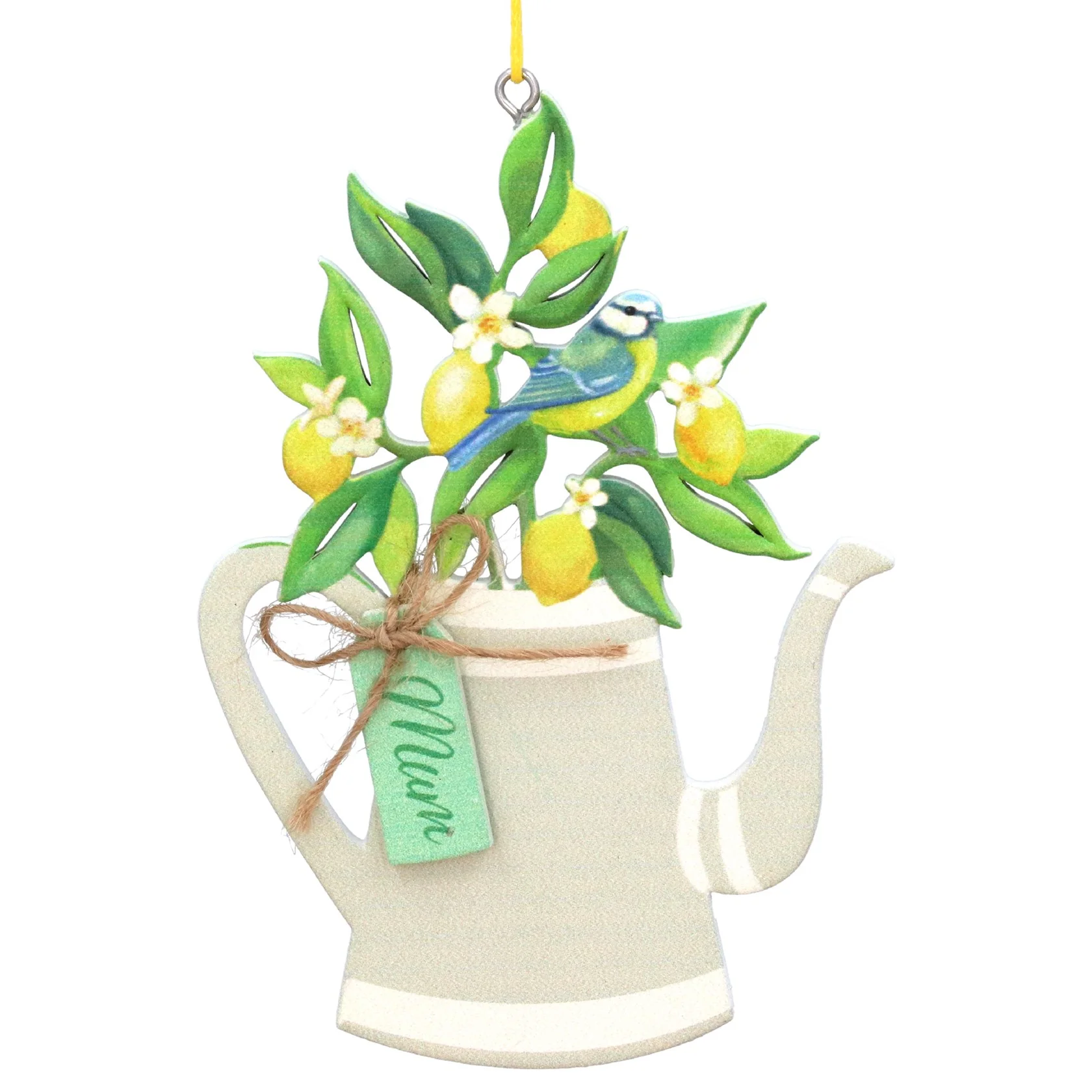 Gisela Graham - Wooden Lemon and Blue Tit in a Jug 'Mum' Hanging Decoration