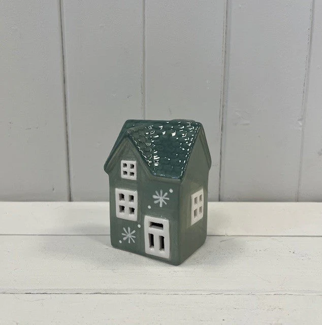 Green Ceramic LED House with Double Snowflake Detail