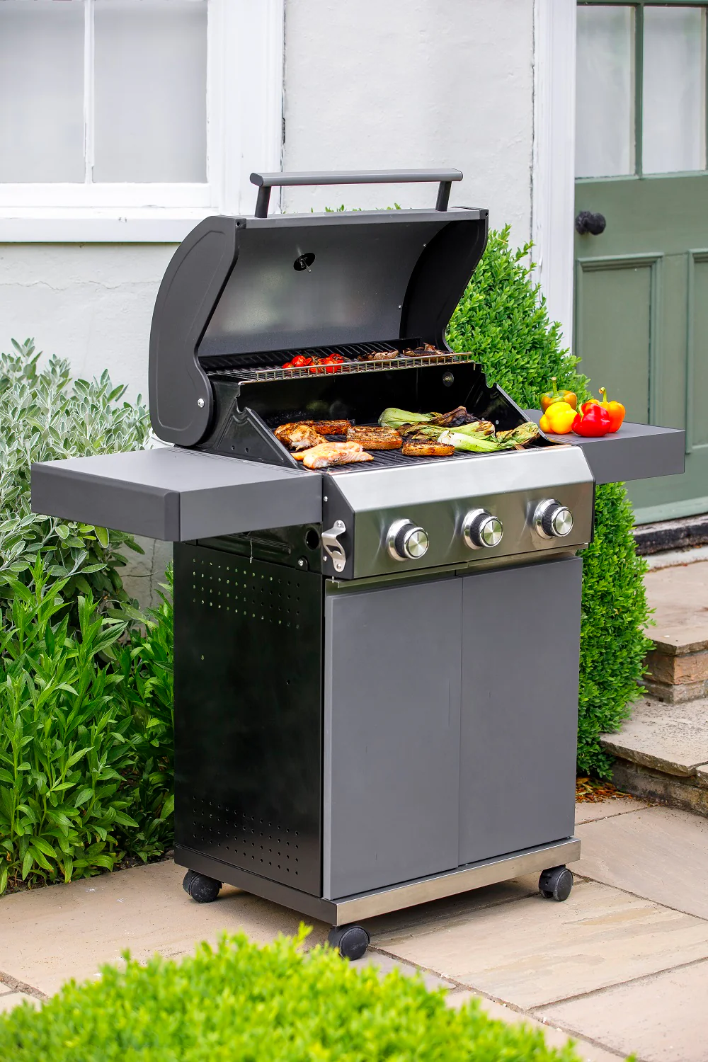 Grillstream Classic 3 Burner Gas & Charcoal Powered Hybrid Barbecue BBQ - Matt Grey - Image 3