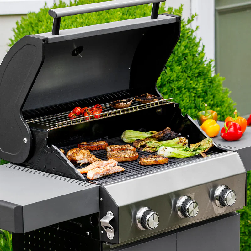 Grillstream Classic 3 Burner Gas & Charcoal Powered Hybrid Barbecue BBQ - Matt Grey - Image 5