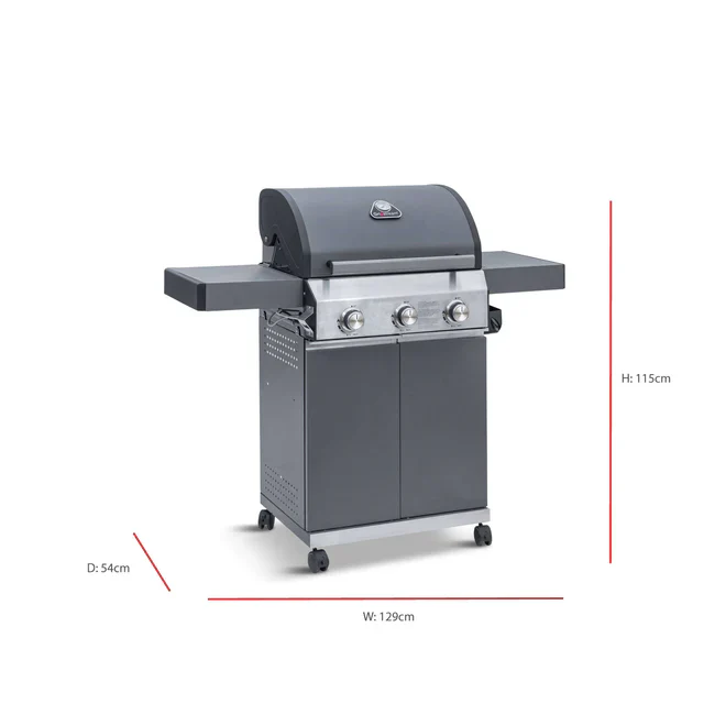 Grillstream Classic 3 Burner Gas & Charcoal Powered Hybrid Barbecue BBQ - Matt Grey - Image 8