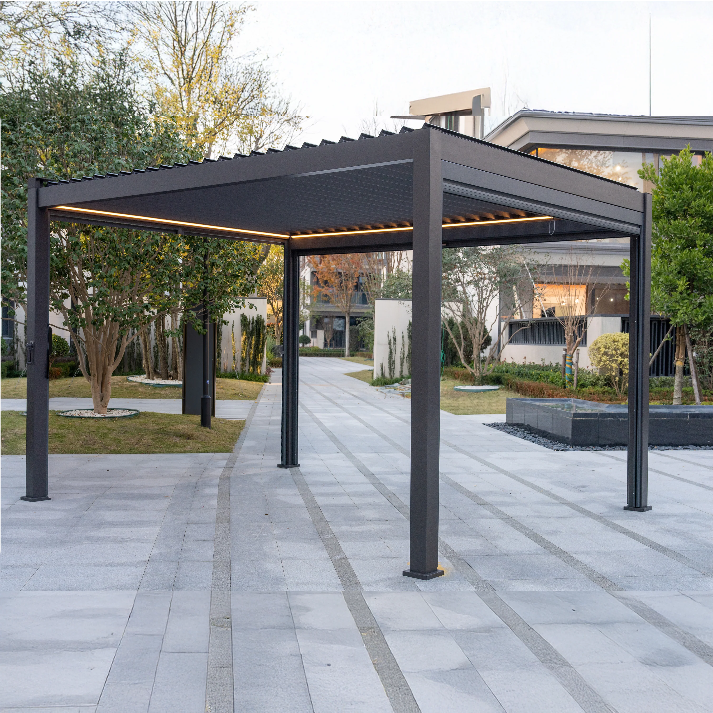 Hartman - Como Pergola Matt Xerix Dark Grey 4x3m with Solar & Rechargeable LED Lights