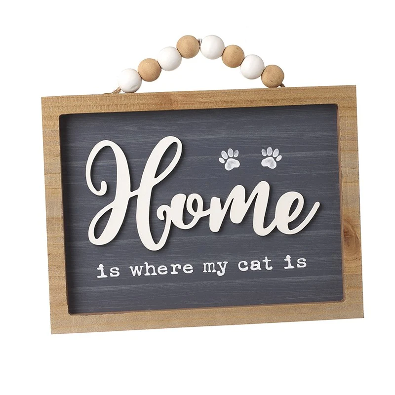 Home is where my cat is Sign with Beaded Hanger