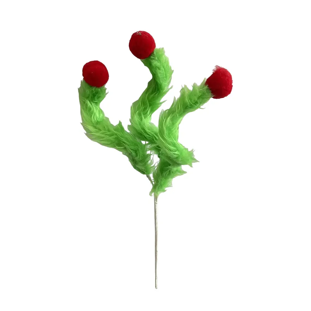I Stole Christmas Curly Fur Spray - Lime Green with Red Pom Pom - 40cm