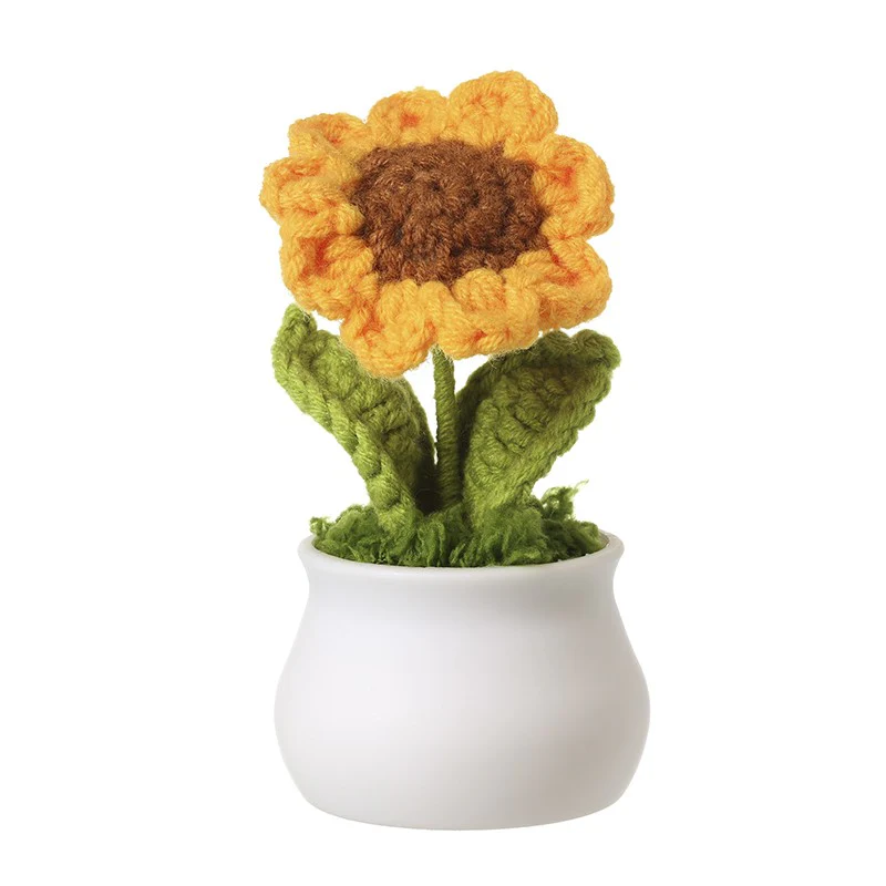 Knitted Sunflower In White Pot Decoration