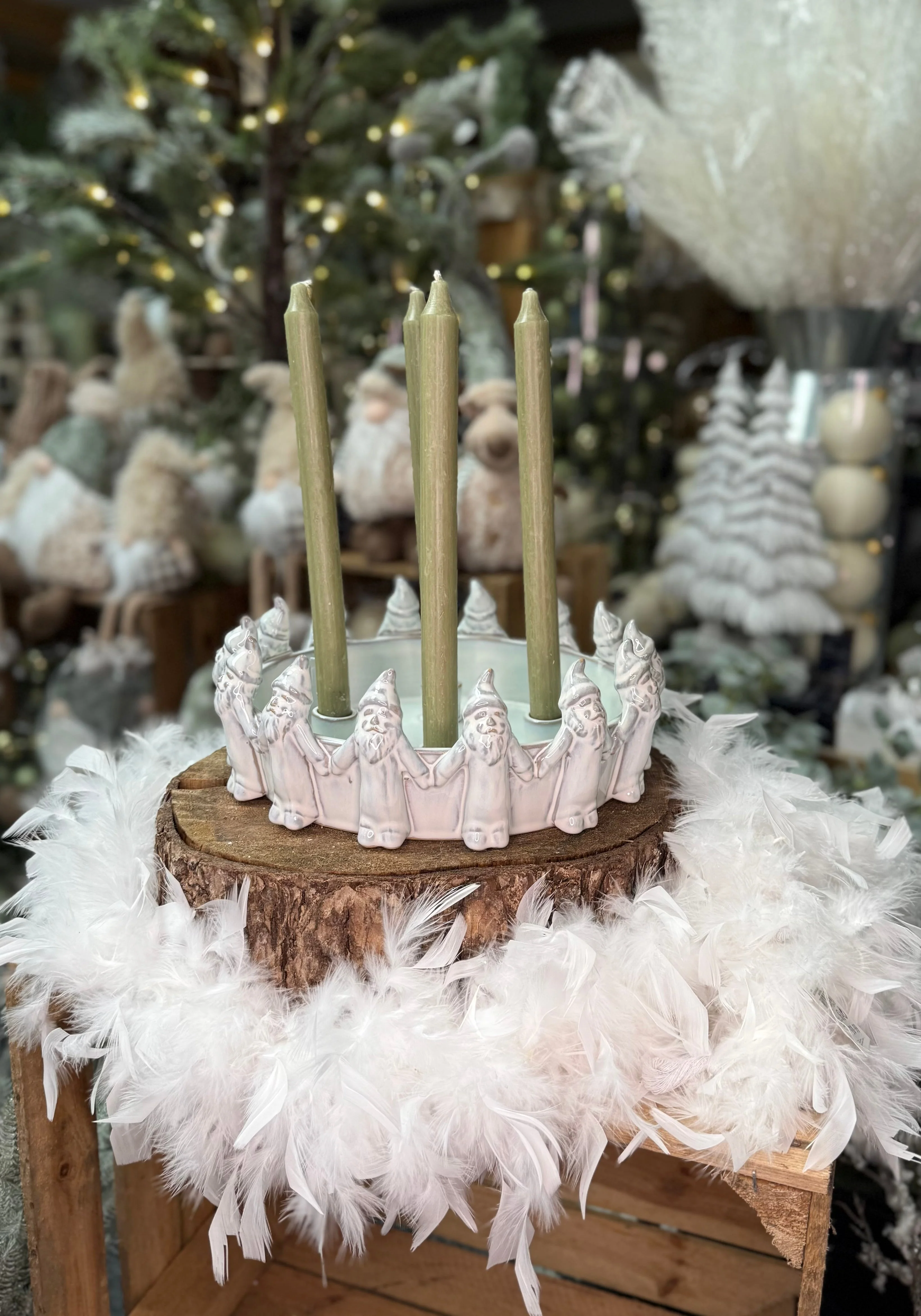 Large Ceramic White Santa's Dinner Candle Holder Round - 32cm - Image 7