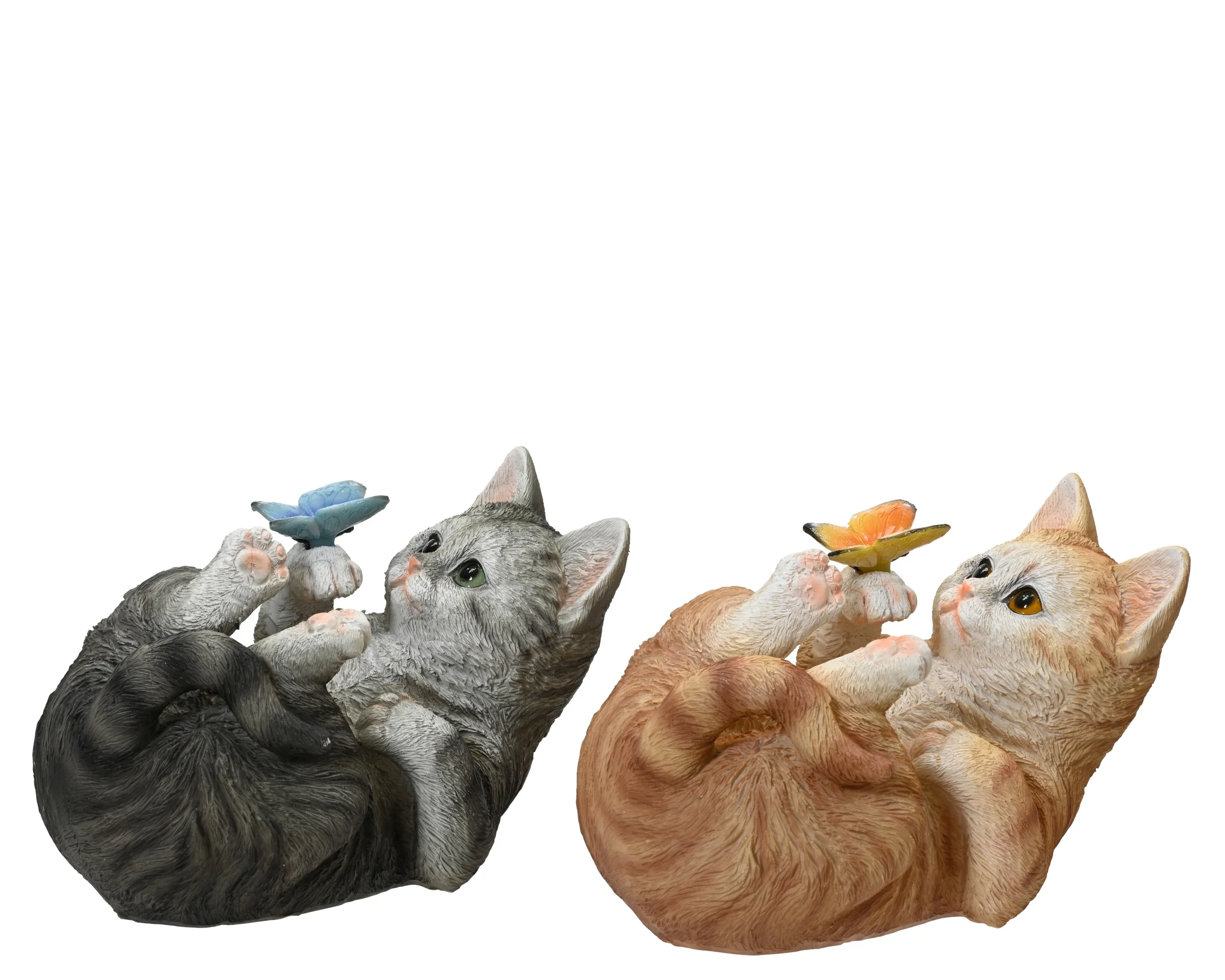 Laying Cat Holding Butterfly Garden Ornament