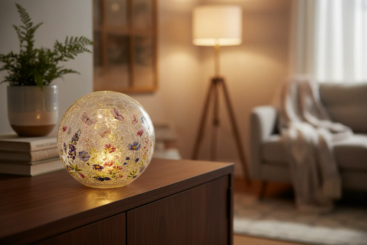Glass LED Light Up Floral Butterfly Ball 15cm - Image 2