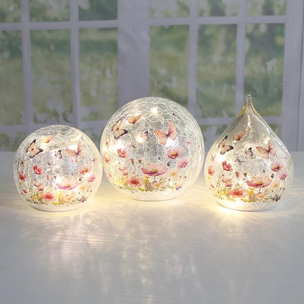 Glass LED Light Up Floral Butterfly Ball 15cm - Image 4