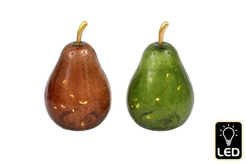LED Lit Glass Pear Decoration - 11x14cm