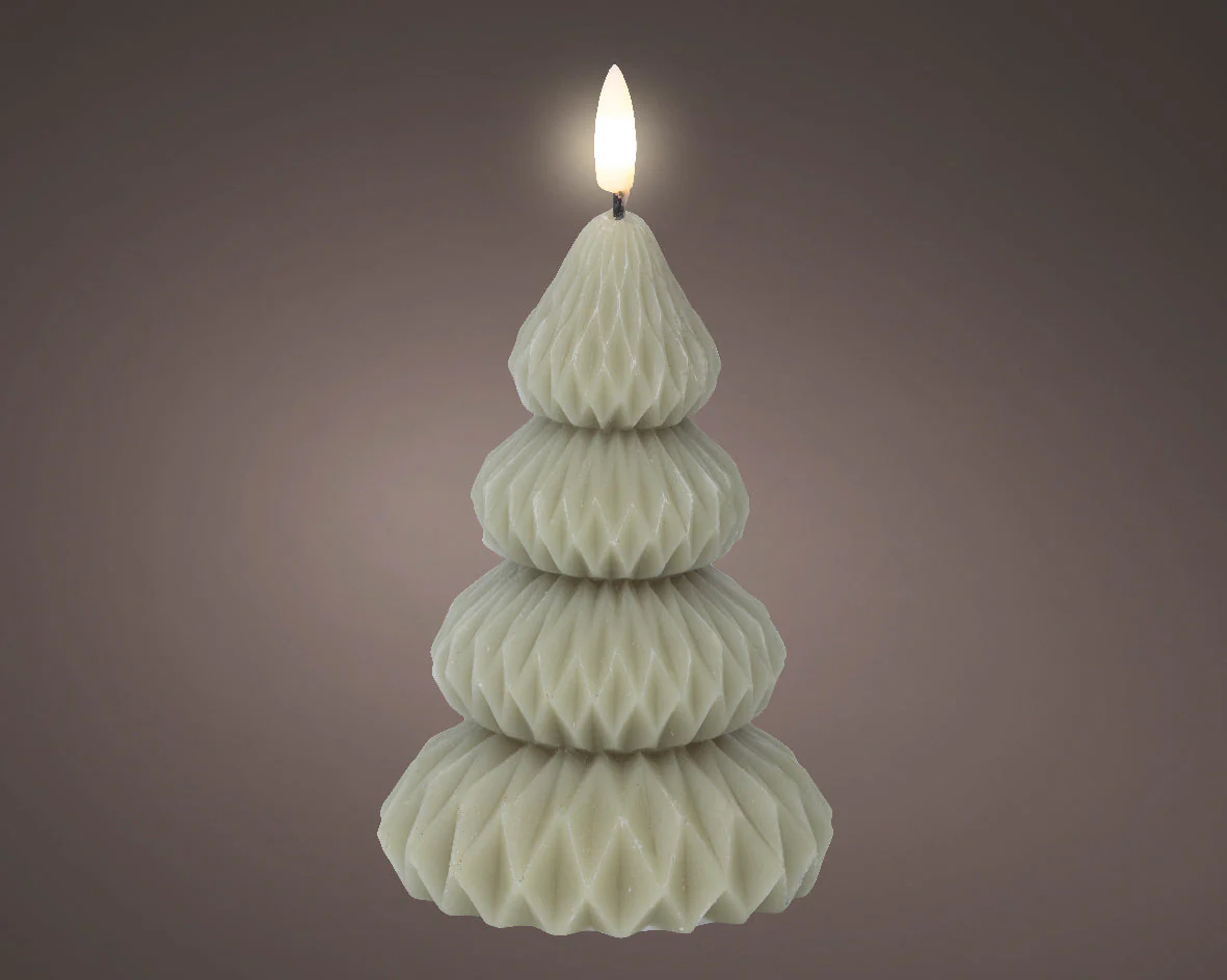 LED Pale Green Christmas Tree Shaped Wax Candle - 13.5cm