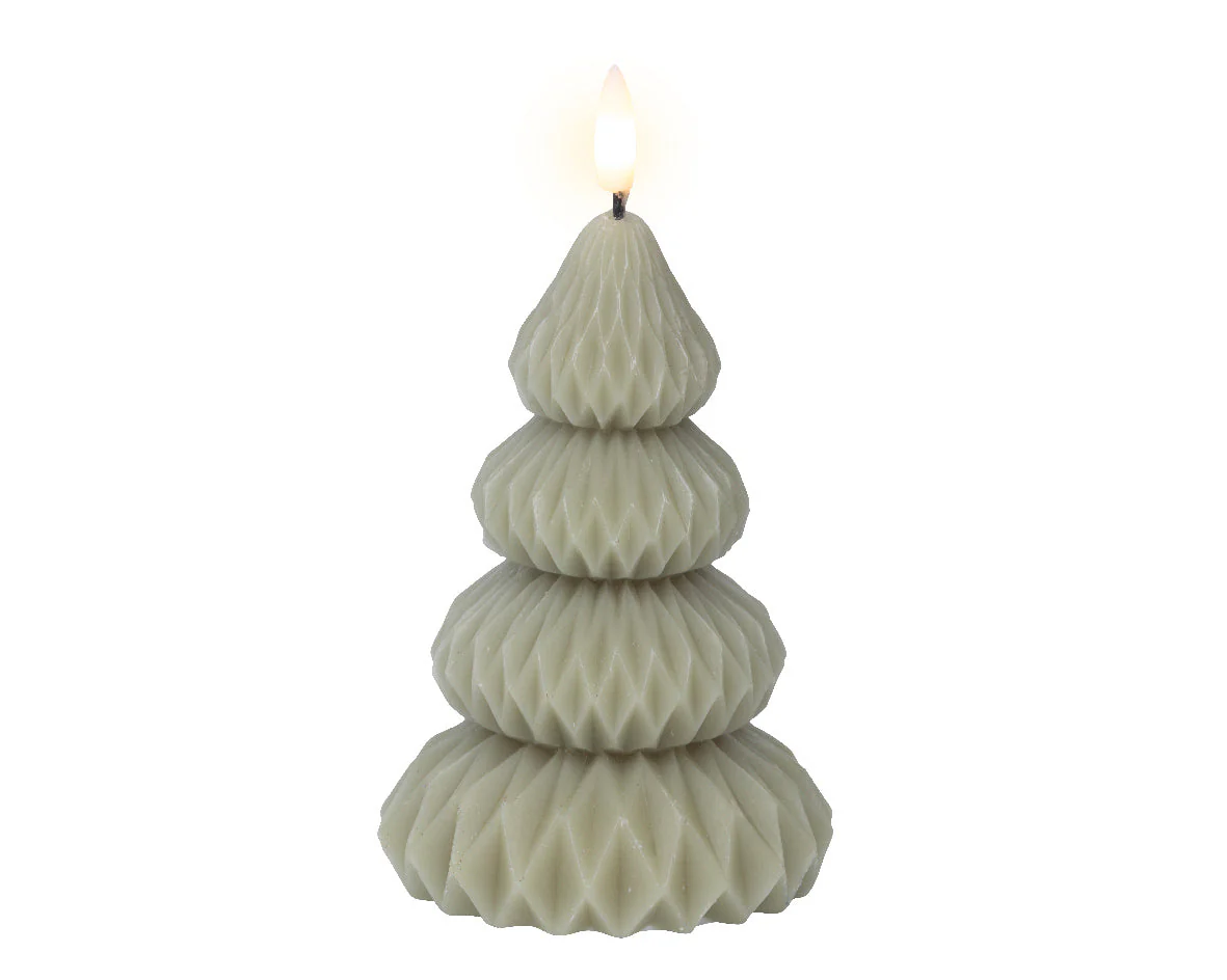 LED Pale Green Christmas Tree Shaped Wax Candle - 13.5cm - Image 2