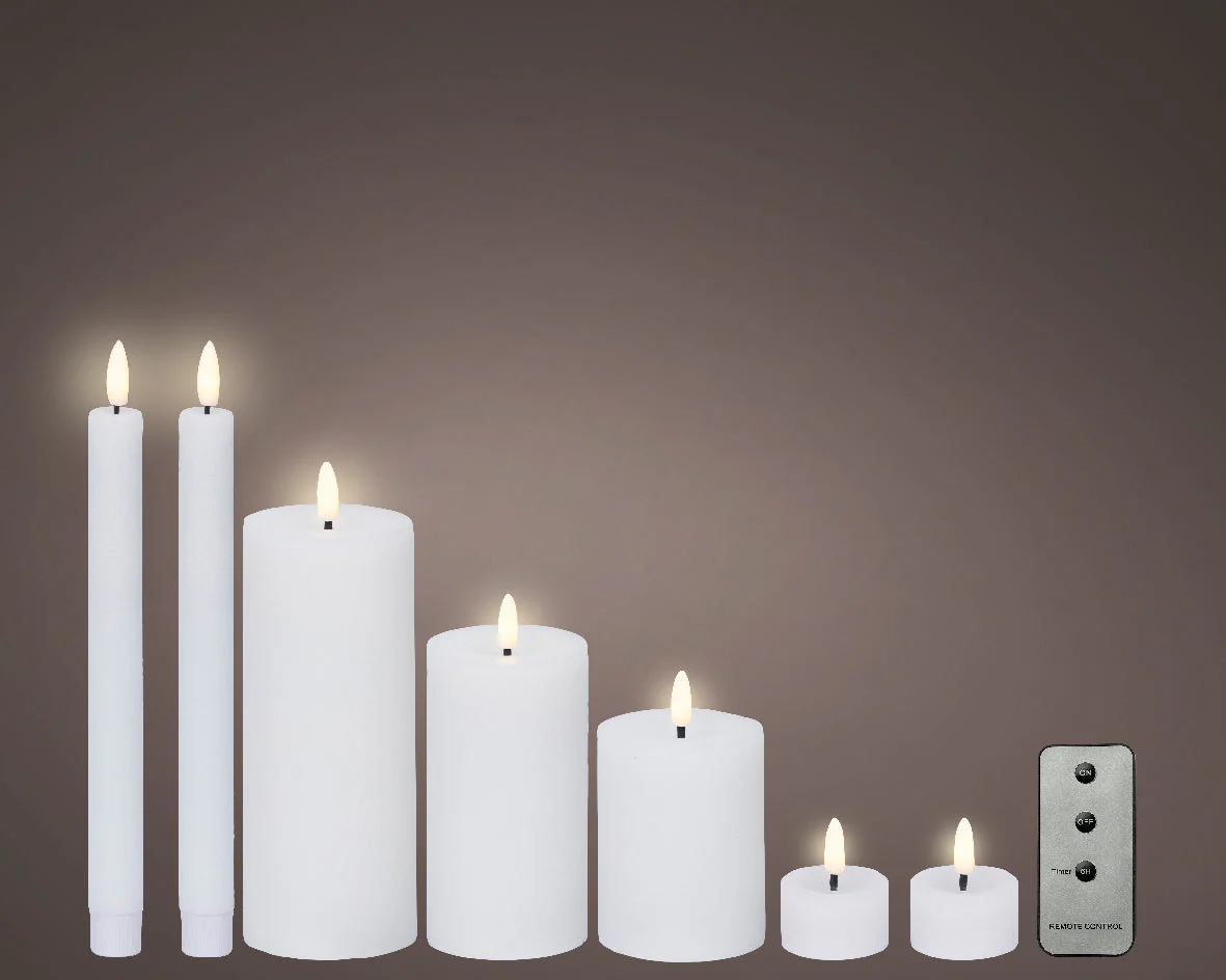 LED White Wax Candles with Flame Effect & Remote Control - Set of 7