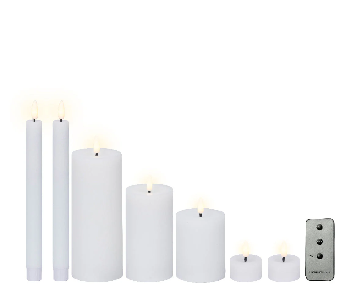 LED White Wax Candles with Flame Effect & Remote Control - Set of 7 - Image 2