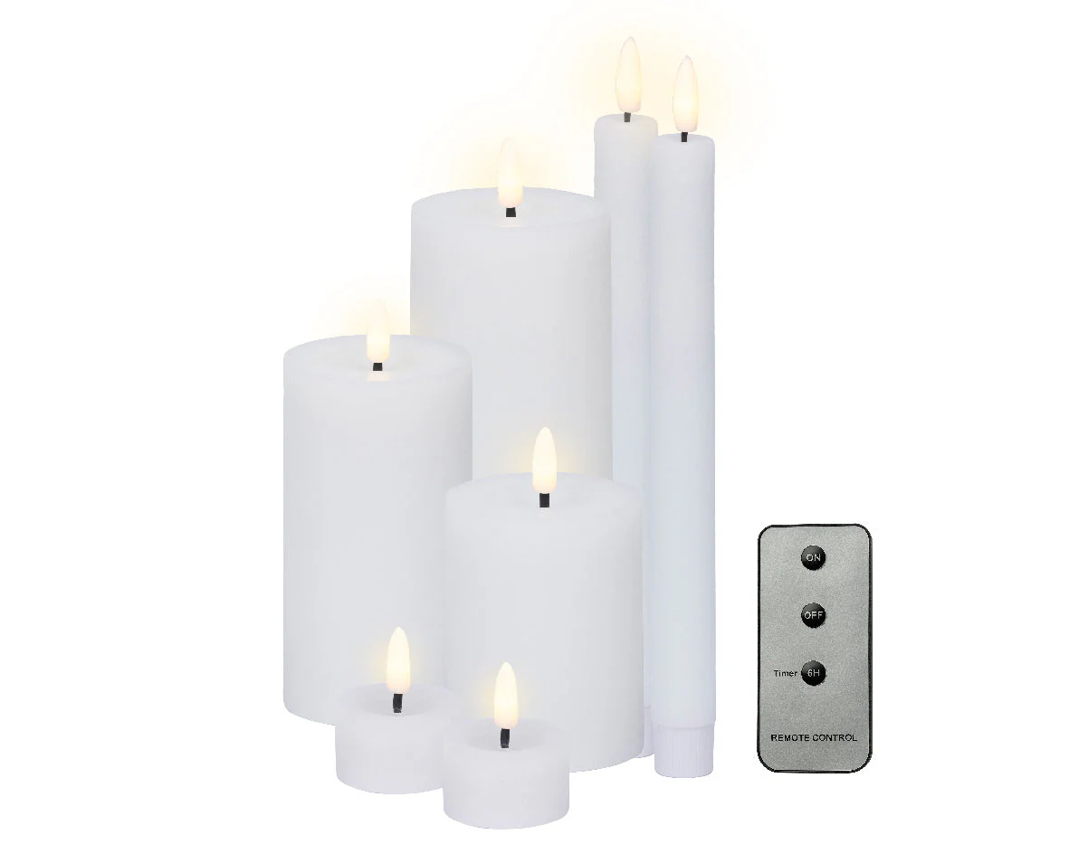 LED White Wax Candles with Flame Effect & Remote Control - Set of 7 - Image 3