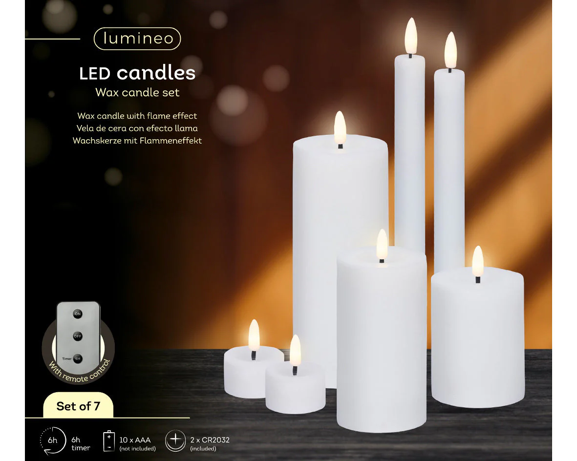 LED White Wax Candles with Flame Effect & Remote Control - Set of 7 - Image 4